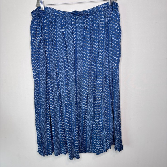 Orvis Dresses & Skirts - Vintage Orvis Boho Midi Skirt Womens XL Blue White Print‎ Drawstring Waist